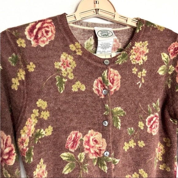Laura Ashley Cardigan Sz S Angora Wool Rose Print Button Up Vtg Cottagecore EUC - Picture 5 of 15
